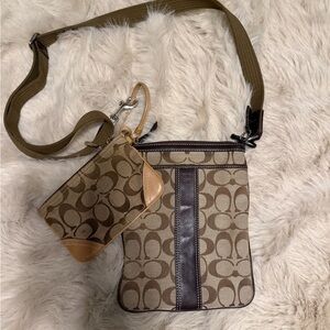 Coach Signature Brown and Tan Crossbody Set